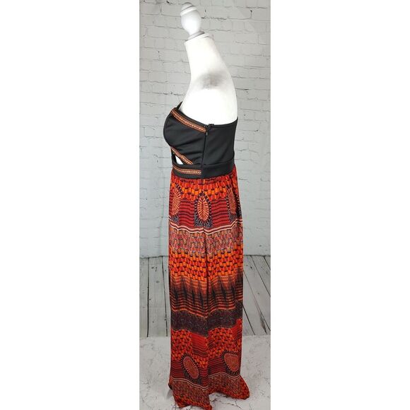 Strapless Maxi Dress Cutout Bohemian Print Summer Dress Size Medium - Picture 2 of 12